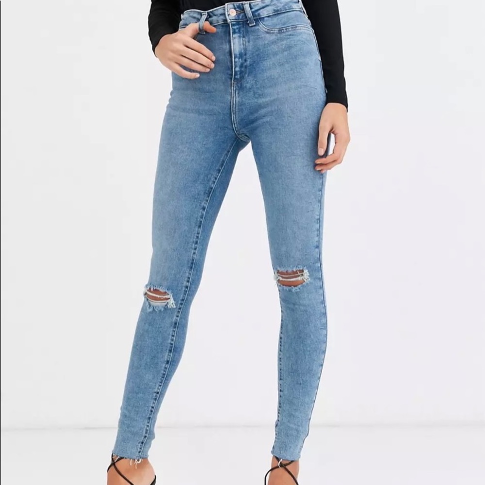 New look tall ripped skinny jean in mid blue size 14